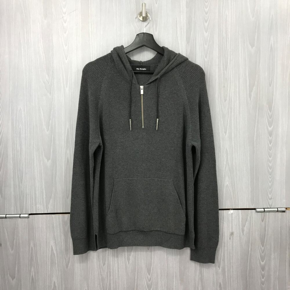 The Kooples Men's Gray 100% Cotton Knit‎ 1/4-Zip Hoodie Sweater